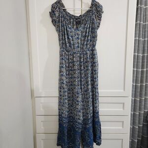 Angie Jumpsuit Womens Medium Blue Floral Wide Leg Boho Hippie Festival Stretch